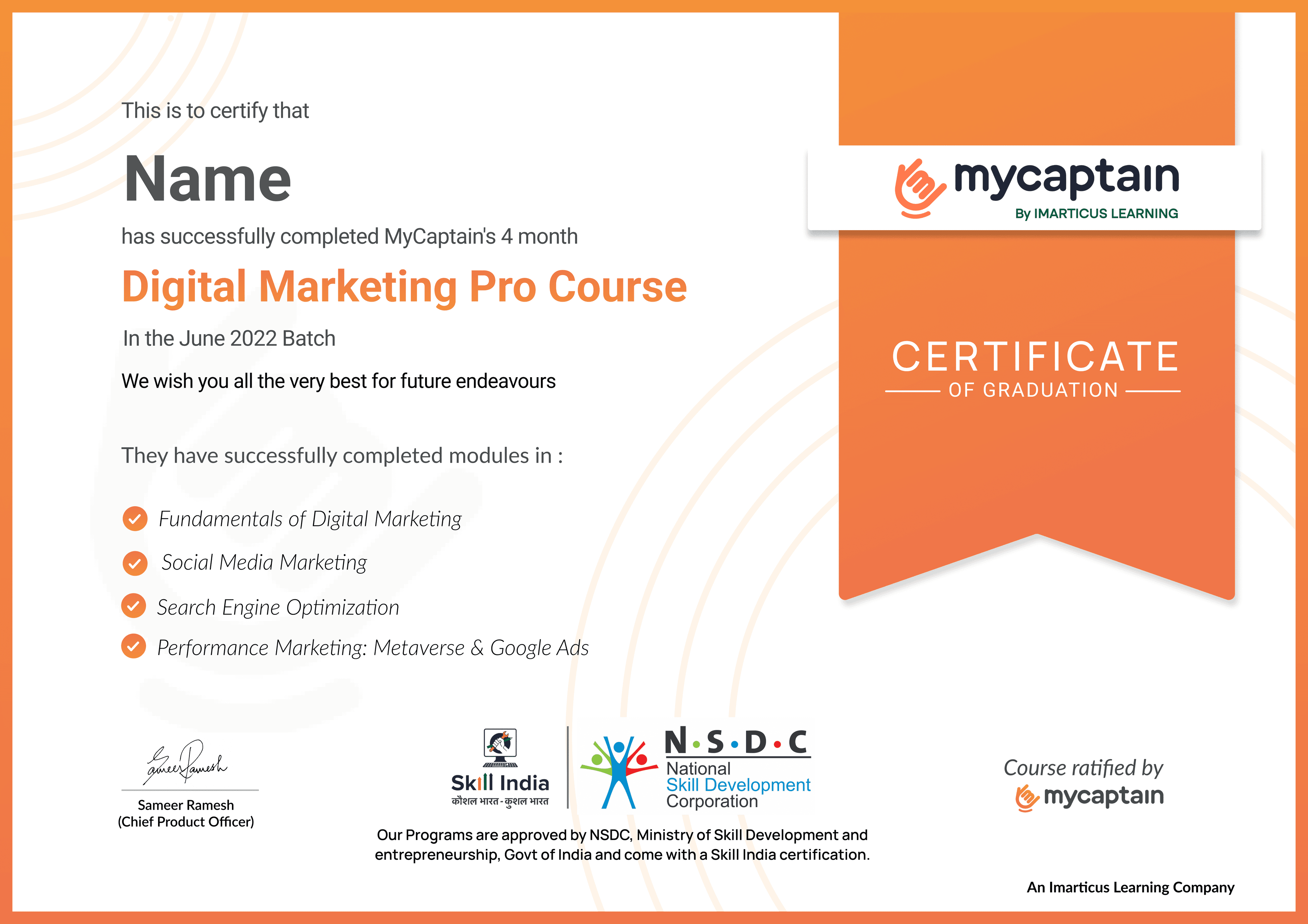 Pro course Cetificate
